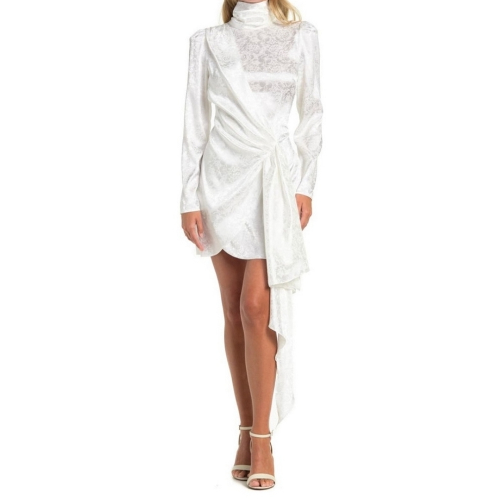 Ronny Kobo Ria Side Knot Satin Mini Dress In White